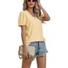 imageLYANER Womens Casual Puff Short Sleeve Lace Trim Eyelet V Neck Shirt Blouse Tunic TopYellow