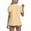 imageLYANER Womens Casual Puff Short Sleeve Lace Trim Eyelet V Neck Shirt Blouse Tunic TopYellow