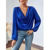 imageLYANER Womens Casual Satin Silky Draped Cowl Neck Ruched Long Sleeve Blouse Shirt TopRoyal Blue