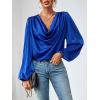imageLYANER Womens Casual Satin Silky Draped Cowl Neck Ruched Long Sleeve Blouse Shirt TopRoyal Blue