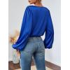 imageLYANER Womens Casual Satin Silky Draped Cowl Neck Ruched Long Sleeve Blouse Shirt TopRoyal Blue