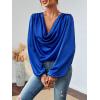 imageLYANER Womens Casual Satin Silky Draped Cowl Neck Ruched Long Sleeve Blouse Shirt TopRoyal Blue