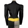imageLYANER Womens Collar V Neck Button Down Split Hem Puff Long Sleeve Shirt Blouse TopBlack