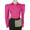 imageLYANER Womens Collar V Neck Button Down Split Hem Puff Long Sleeve Shirt Blouse TopRose