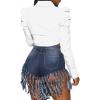 imageLYANER Womens Collar V Neck Button Down Split Hem Puff Long Sleeve Shirt Blouse TopWhite