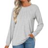 imageLYANER Womens Long Sleeve Shirts Dressy Casual Blouses T Shirts Crew Neck Pleated Tunic TopLight Gray