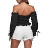 imageLYANER Womens Off The Shoulder Ruffle Trim Drawsting Puff Long Sleeve Tube Crop Blouse Shirt TopBlack
