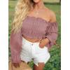 imageLYANER Womens Off The Shoulder Ruffle Trim Drawsting Puff Long Sleeve Tube Crop Blouse Shirt TopDusty Pink