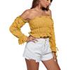 imageLYANER Womens Off The Shoulder Ruffle Trim Drawsting Puff Long Sleeve Tube Crop Blouse Shirt TopGinger