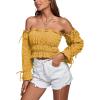 imageLYANER Womens Off The Shoulder Ruffle Trim Drawsting Puff Long Sleeve Tube Crop Blouse Shirt TopGinger