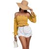 imageLYANER Womens Off The Shoulder Ruffle Trim Drawsting Puff Long Sleeve Tube Crop Blouse Shirt TopGinger