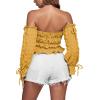 imageLYANER Womens Off The Shoulder Ruffle Trim Drawsting Puff Long Sleeve Tube Crop Blouse Shirt TopGinger