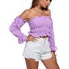 imageLYANER Womens Off The Shoulder Ruffle Trim Drawsting Puff Long Sleeve Tube Crop Blouse Shirt TopLight Purple