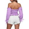 imageLYANER Womens Off The Shoulder Ruffle Trim Drawsting Puff Long Sleeve Tube Crop Blouse Shirt TopLight Purple
