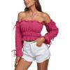 imageLYANER Womens Off The Shoulder Ruffle Trim Drawsting Puff Long Sleeve Tube Crop Blouse Shirt TopRose