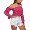 imageLYANER Womens Off The Shoulder Ruffle Trim Drawsting Puff Long Sleeve Tube Crop Blouse Shirt TopRose