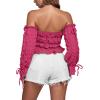 imageLYANER Womens Off The Shoulder Ruffle Trim Drawsting Puff Long Sleeve Tube Crop Blouse Shirt TopRose