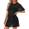 imageLYANER Womens Sheer Mesh Short Sleeve Cover Ups Round Neck See Through Sexy Blouse Shirt TopBlack