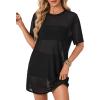 imageLYANER Womens Sheer Mesh Short Sleeve Cover Ups Round Neck See Through Sexy Blouse Shirt TopBlack