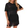 imageLYANER Womens Sheer Mesh Short Sleeve Cover Ups Round Neck See Through Sexy Blouse Shirt TopBlack