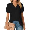 imageLYANER Womens Summer Dressy Chiffon Blouses V Neck Short Sleeve Tunic Tops for Leggings Casual TShirtsBlack
