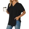 imageLYANER Womens Summer Dressy Chiffon Blouses V Neck Short Sleeve Tunic Tops for Leggings Casual TShirtsBlack
