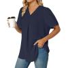 imageLYANER Womens Summer Dressy Chiffon Blouses V Neck Short Sleeve Tunic Tops for Leggings Casual TShirtsNavy Blue