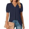 imageLYANER Womens Summer Dressy Chiffon Blouses V Neck Short Sleeve Tunic Tops for Leggings Casual TShirtsNavy Blue