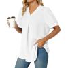 imageLYANER Womens Summer Dressy Chiffon Blouses V Neck Short Sleeve Tunic Tops for Leggings Casual TShirtsOffwhite