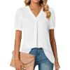imageLYANER Womens Summer Dressy Chiffon Blouses V Neck Short Sleeve Tunic Tops for Leggings Casual TShirtsOffwhite