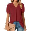 imageLYANER Womens Summer Dressy Chiffon Blouses V Neck Short Sleeve Tunic Tops for Leggings Casual TShirtsWine Red