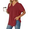 imageLYANER Womens Summer Dressy Chiffon Blouses V Neck Short Sleeve Tunic Tops for Leggings Casual TShirtsWine Red