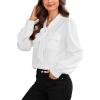 imageLYANER Womens Tie Neck Button Down Lantern Long Sleeve Blouse Shirt TopWhite