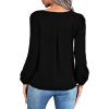 imageLYANER Womens V Neck Pleated Solid Puff Long Sleeve Blouse Office Shirt TopBlack