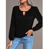 imageLYANER Womens V Neck Pleated Solid Puff Long Sleeve Blouse Office Shirt TopBlack