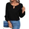 imageLYANER Womens V Neck Pleated Solid Puff Long Sleeve Blouse Office Shirt TopBlack