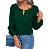 imageLYANER Womens V Neck Pleated Solid Puff Long Sleeve Blouse Office Shirt TopDark Green