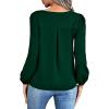 imageLYANER Womens V Neck Pleated Solid Puff Long Sleeve Blouse Office Shirt TopDark Green