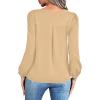 imageLYANER Womens V Neck Pleated Solid Puff Long Sleeve Blouse Office Shirt TopKhaki