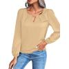 imageLYANER Womens V Neck Pleated Solid Puff Long Sleeve Blouse Office Shirt TopKhaki