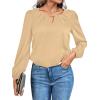 imageLYANER Womens V Neck Pleated Solid Puff Long Sleeve Blouse Office Shirt TopKhaki