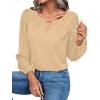 imageLYANER Womens V Neck Pleated Solid Puff Long Sleeve Blouse Office Shirt TopKhaki