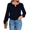 imageLYANER Womens V Neck Pleated Solid Puff Long Sleeve Blouse Office Shirt TopNavy Blue