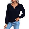 imageLYANER Womens V Neck Pleated Solid Puff Long Sleeve Blouse Office Shirt TopNavy Blue