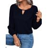 imageLYANER Womens V Neck Pleated Solid Puff Long Sleeve Blouse Office Shirt TopNavy Blue