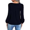 imageLYANER Womens V Neck Pleated Solid Puff Long Sleeve Blouse Office Shirt TopNavy Blue