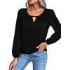 imageLYANER Womens V Neck Pleated Solid Puff Long Sleeve Blouse Office Shirt TopSolid Black