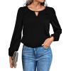imageLYANER Womens V Neck Pleated Solid Puff Long Sleeve Blouse Office Shirt TopSolid Black