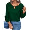 imageLYANER Womens V Neck Pleated Solid Puff Long Sleeve Blouse Office Shirt TopSolid Dark Green