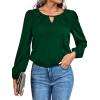 imageLYANER Womens V Neck Pleated Solid Puff Long Sleeve Blouse Office Shirt TopSolid Dark Green
